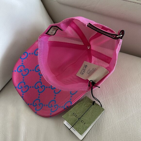 NWT Gucci - GG leather baseball cap PINK BLUE GG Size M 100% Authentic main image 4